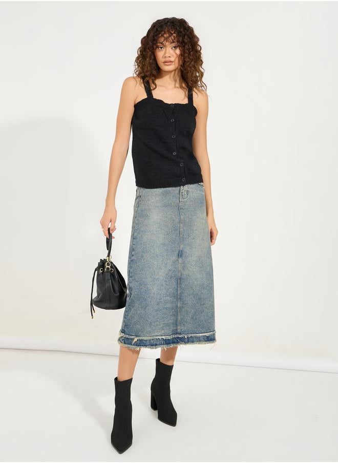 Flat Knit Cami Top with Front Button Detail