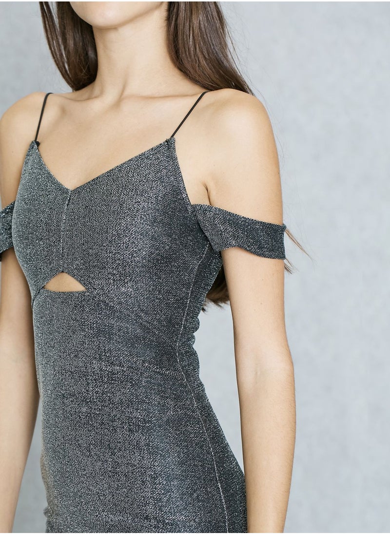 TOPSHOP - Cold Shoulder Metallic Dress - Image 1