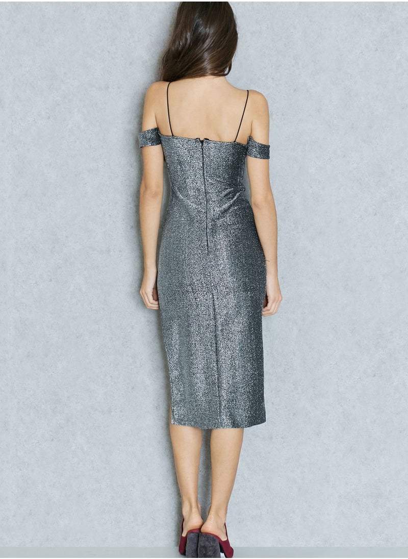 TOPSHOP - Cold Shoulder Metallic Dress - Image 1