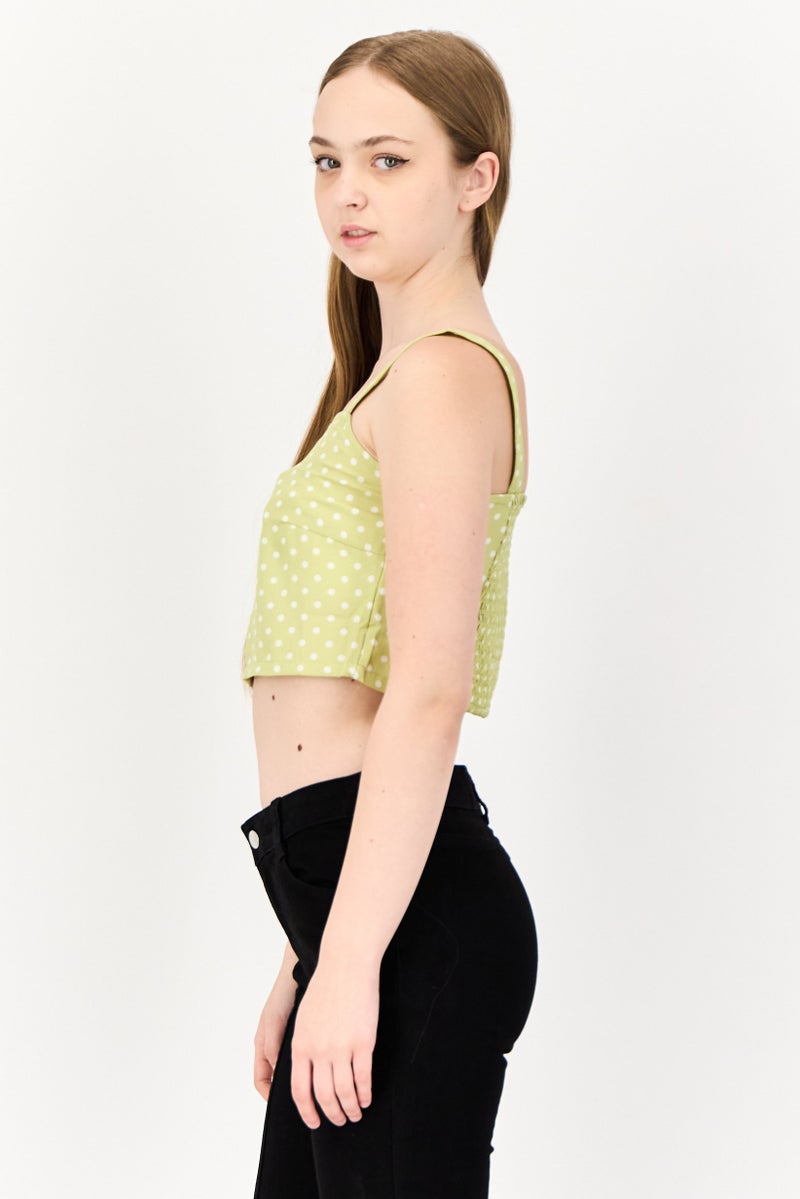 ONLY Women Square Neck Sleeveless Polka Dots Tank Top, Sage Green  - Image 2