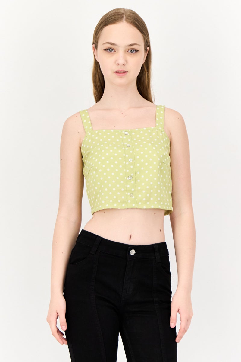 ONLY Women Square Neck Sleeveless Polka Dots Tank Top, Sage Green  - Image 1