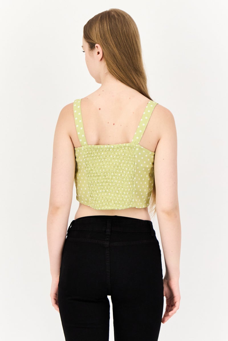 ONLY Women Square Neck Sleeveless Polka Dots Tank Top, Sage Green  - Image 3