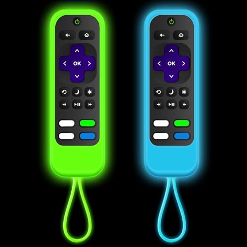 Ataqus [2 Pack] Silicone remotes Cover case Compatible with TCL/Hisense-Roku Remote& Express 4K+ / Roku-StreamingStick+(Luminous Green + Blue) Glow in The Dark - Image 1