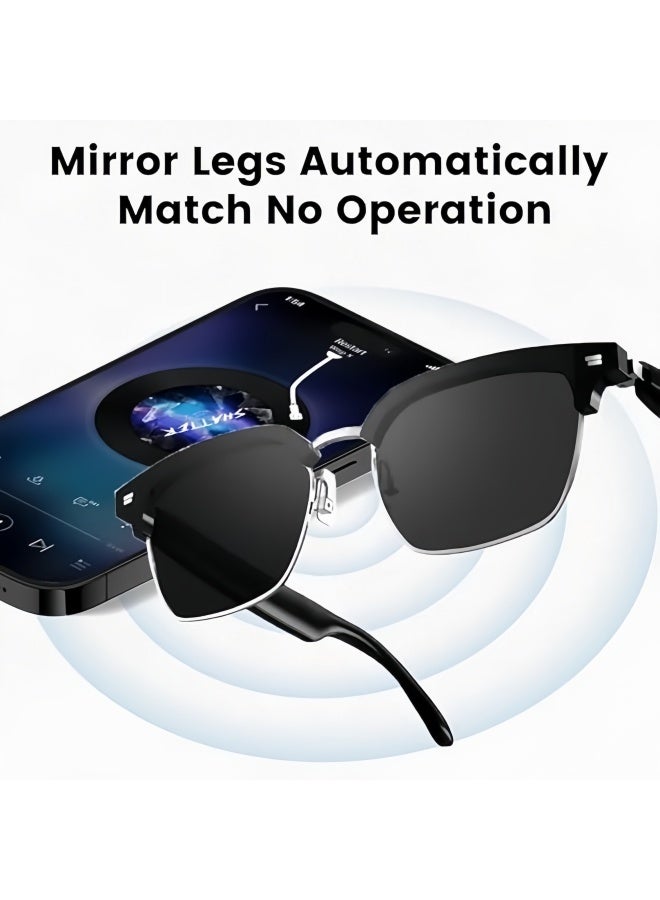 لوريت نظارات ذكية، ترجمة فورية بتقنية الذكاء الاصطناعي لـ 144 لغة، نظارات صوتية بتقنية بلوتوث مع مكبرات صوت، حماية من الأشعة فوق البنفسجية المستقطبة، صوت مفتوح، مساعد صوتي يعمل باللمس، نظارات شمسية بتقنية بلوتوث 5.3 للرجال والنساء - أسود - Image 2