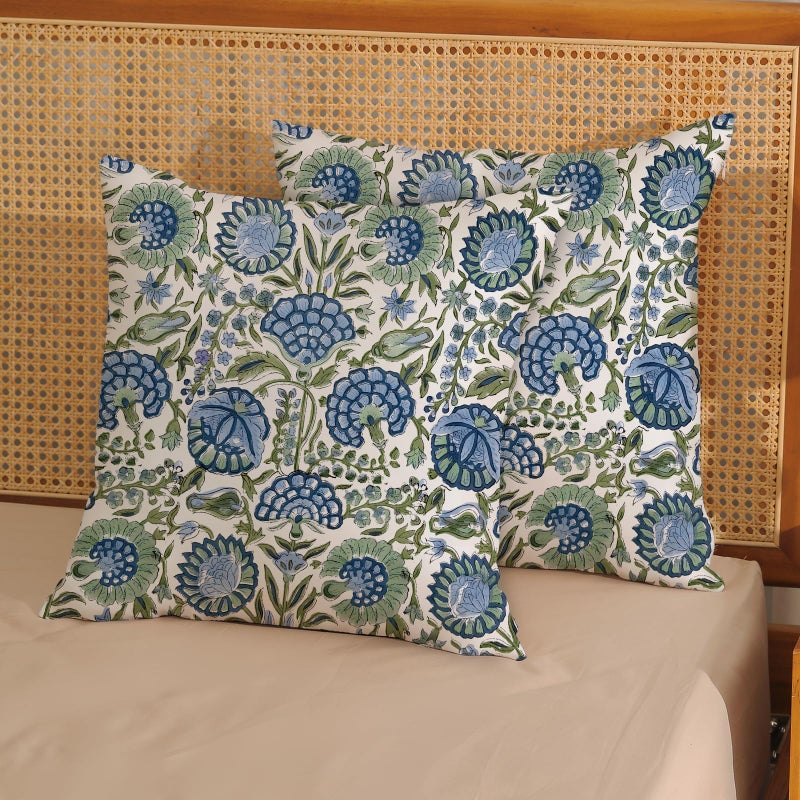 GOLIANDA Boho Navy Blue Pillow Covers 18x18 Inch Set of 2 Sage Green Floral Decor Throw Pillows Vintage Flower Summer Outdoor Farmhouse Decoration Pillowcase Cotton Cushion Cover for Couch Sofa Bed - Image 2