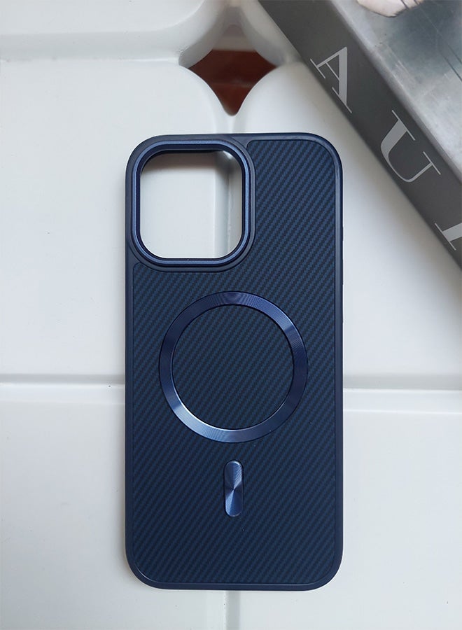 Magnetic Carbon Fiber Back Case for iPhone 16 Pro Max, Rugged Shockproof MagSafe Phone Case, Ultra Slim Case with Padded Interior to Prevent Your Phone's Back from Scratches, Supports Wireless Charging, Heavy Duty Protection and Anti-Scratch, for iPhone 16 Pro Max - Blue  - Image 3