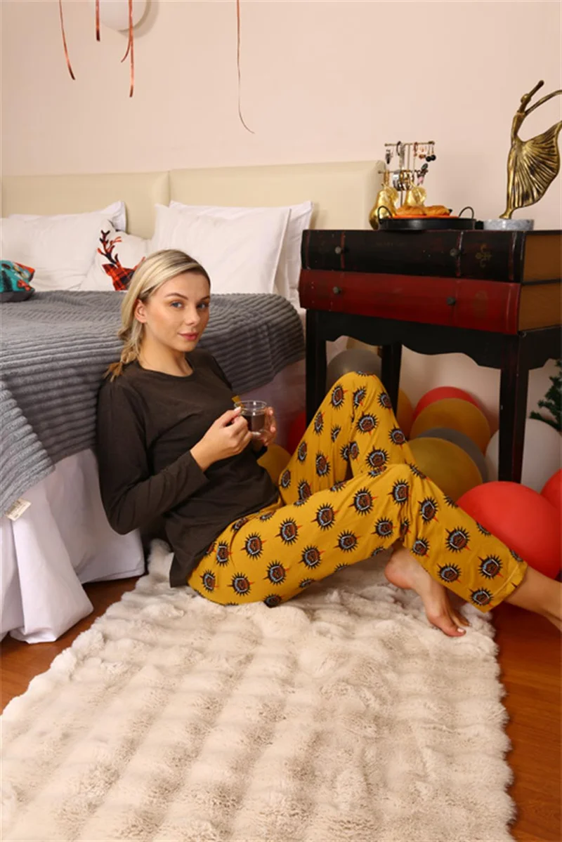 اكبينيز Women's Long Sleeve Combed Cotton Pajama Set 4192