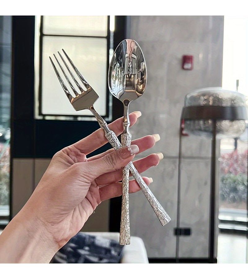 8 Piece Set Premium Stainless Steel Cutlery With Vertical Stripe Handle Western Style Dining Fork And Spoon Multi functional Kitchen Dining Accessory For Home Hotel Restaurant Wedding Party Holiday Christmas Easter Thanksgiving - Image 5