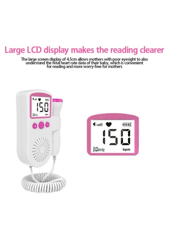 جهاز مراقبة نبضات قلب الجنين المحمول بتقنية دوبلر بالموجات فوق الصوتية - جهاز مراقبة نبضات قلب الطفل مع شاشة LCD عالية الدقة، جهاز آمن للأمهات أثناء الحمل - Image 3