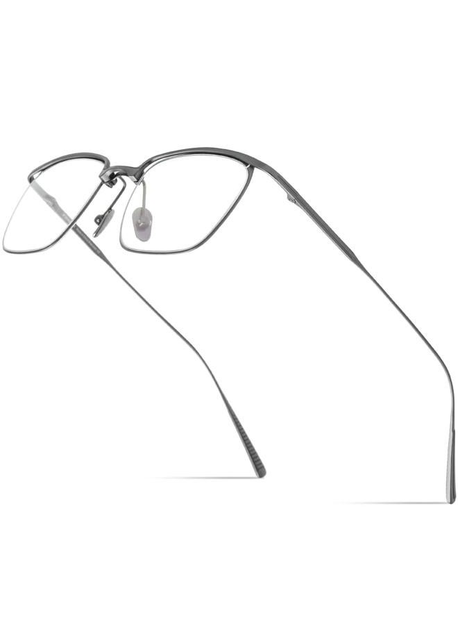 FONEX Pure Titanium Glasses Frame Men Square Eyeglasses Optical Eyewear F85724 (F85724 Grey, Clear), F85724 Grey, 51-20-145 - Image 1