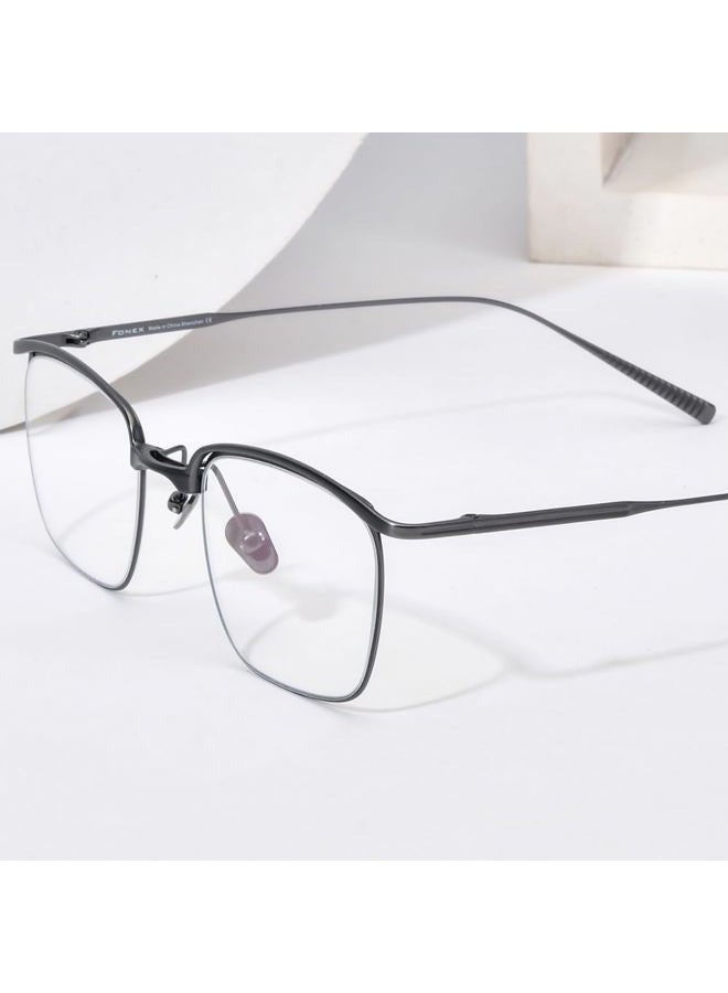 FONEX Pure Titanium Glasses Frame Men Square Eyeglasses Optical Eyewear F85724 (F85724 Grey, Clear), F85724 Grey, 51-20-145 - Image 2
