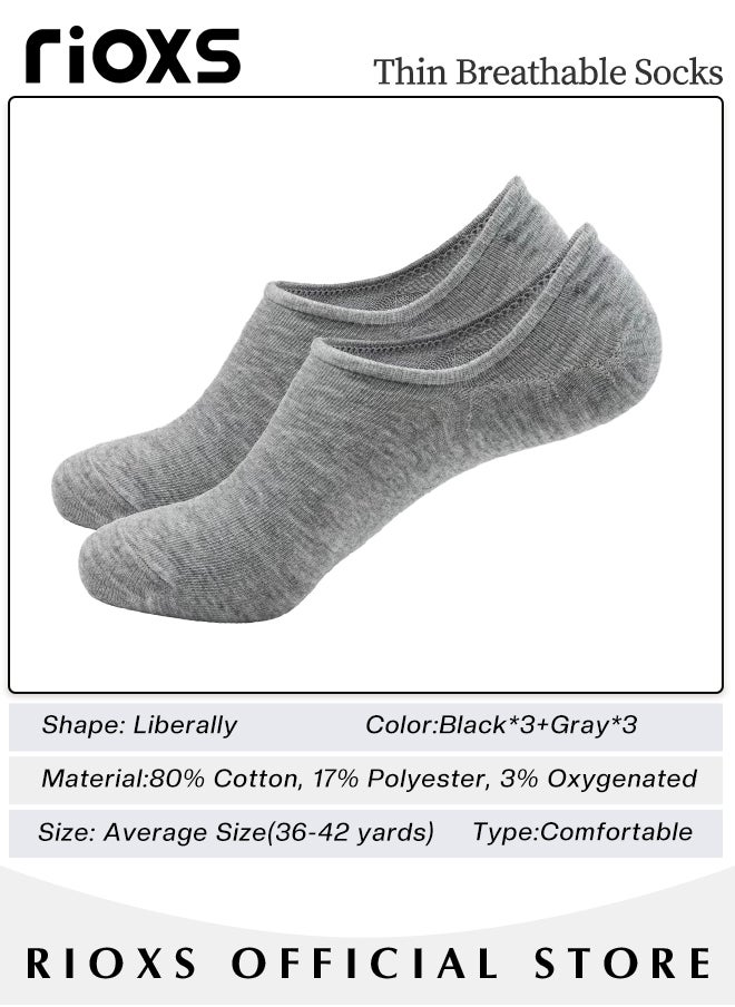 RIOXS - No Show Socks Set with 2 Basic Colors, 6 Pairs of Low-cut Liners Socks, Anti-slid Invisible Socks, High-quality Athletic Socks, Easy to Match Different Kinds of Shoes - Image 1
