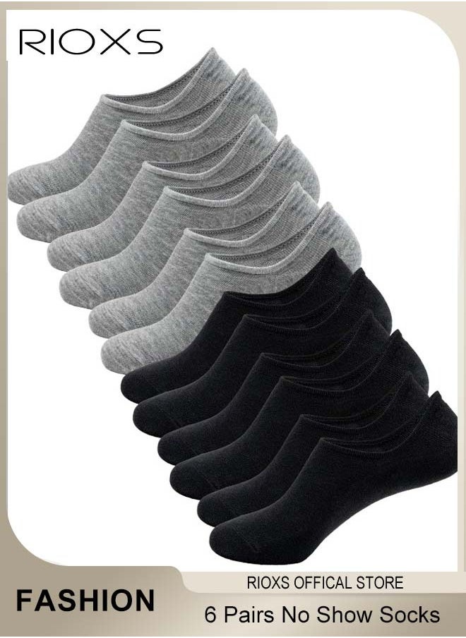 RIOXS - No Show Socks Set with 2 Basic Colors, 6 Pairs of Low-cut Liners Socks, Anti-slid Invisible Socks, High-quality Athletic Socks, Easy to Match Different Kinds of Shoes - Image 1