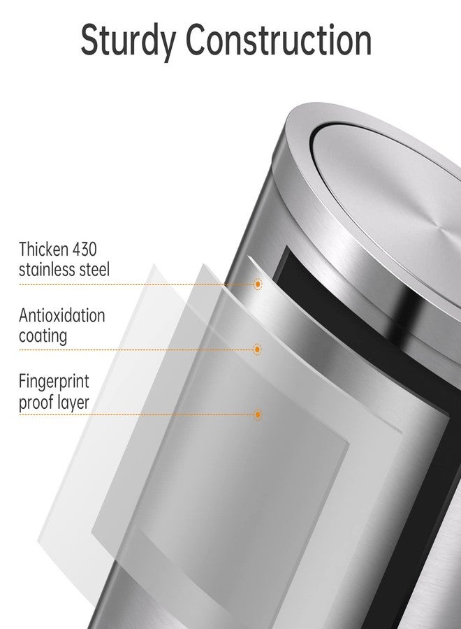 Mbillion Small Trash Can with Swing Lid 2.4 Gallons/9 Liter, Mini Trash Can with lid, Stainless Steel Cylindrical Garbage Can for Home and Office, for Ground and Desktop(Brushed Silver) - Image 5