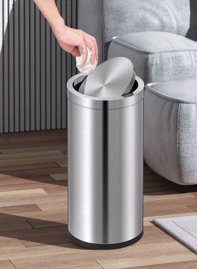 Mbillion Small Trash Can with Swing Lid 2.4 Gallons/9 Liter, Mini Trash Can with lid, Stainless Steel Cylindrical Garbage Can for Home and Office, for Ground and Desktop(Brushed Silver) - Image 3