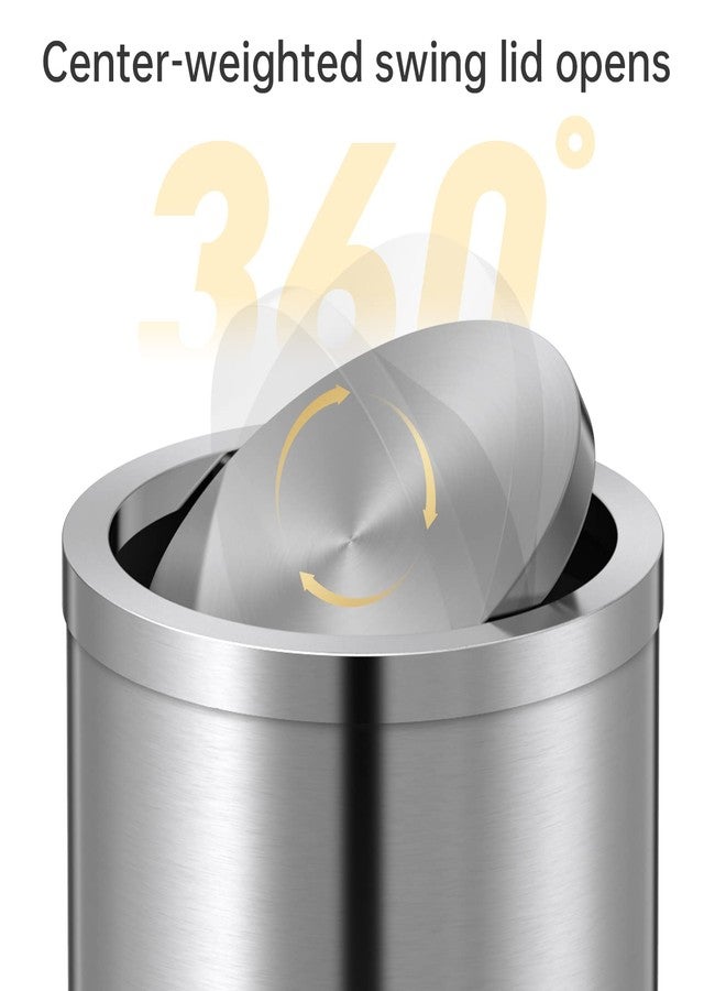 Mbillion Small Trash Can with Swing Lid 2.4 Gallons/9 Liter, Mini Trash Can with lid, Stainless Steel Cylindrical Garbage Can for Home and Office, for Ground and Desktop(Brushed Silver) - Image 4
