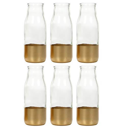 Hosley Set of 6 Glass Gold Dip Glass Bottle 55 High Ideal Gift for Floral Arrangements Wedding FloralFloor Vase Party Home Decor Office Spa O5
