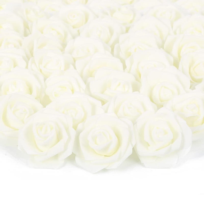Artificial Rose Flowers 200 pcs Foam Rose Bulk Ivory Fake Flower Heads for DIY Wedding Bouquets Rose Wall Kissing Balls Bridal Shower Centerpieces Arrangements Party Tables DecorationsIvory