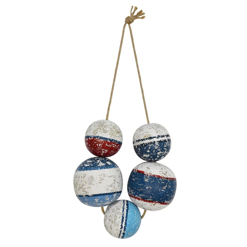 Morning View Buoy Decor Nautical Decor Wood Fishing Floats Decor for Home Coastal Wall Decor Hanging Decorative Boat Floats Wall Art Beach House Decor Nautical Ball with Rope Bathroom Decor 9 Inch