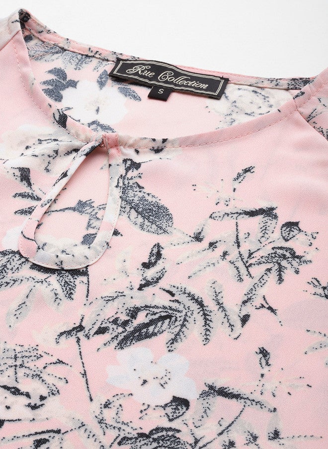 Floral Print Keyhole Neck Puff Sleeve Top for Women