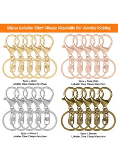 Oubaka 20Pcs Lobster Claw Clasps Keychain For Jewelry Making,Metal Lobster Clasp Lobster Claw Clasps Hook With Flat Split Keychain Ring With Swivel Trigger Clip For Purse Hardware,Diy Craft(4 Colors)  - Image 2