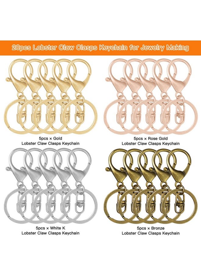 Oubaka - 20Pcs Lobster Claw Clasps Keychain For Jewelry Making,Metal Lobster Clasp Lobster Claw Clasps Hook With Flat Split Keychain Ring With Swivel Trigger Clip For Purse Hardware,Diy Craft(4 Colors) - Image 1