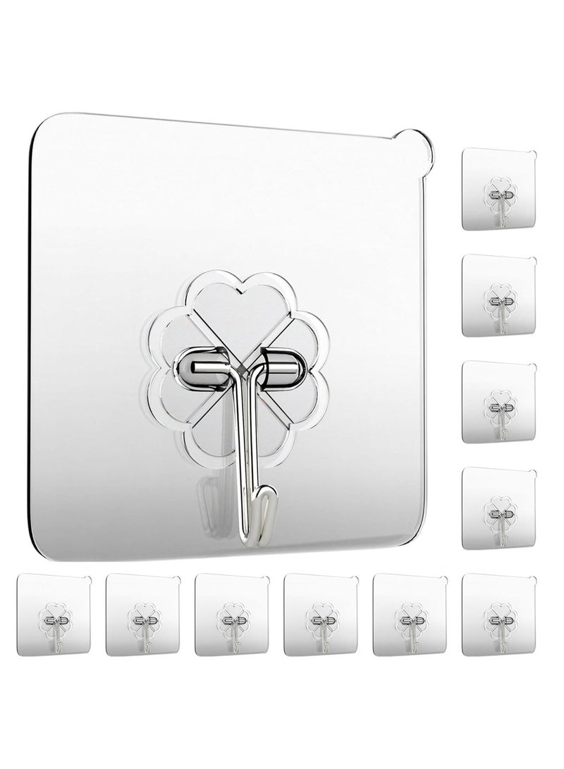 10 PCS Wall Hooks 33lb(MAX) Heavy Duty Self Adhesive Hooks ,Waterproof and Oilproof,Transparent Seamless Hooks Strong,Suitable for Bathroom Kitchen  - Image 1