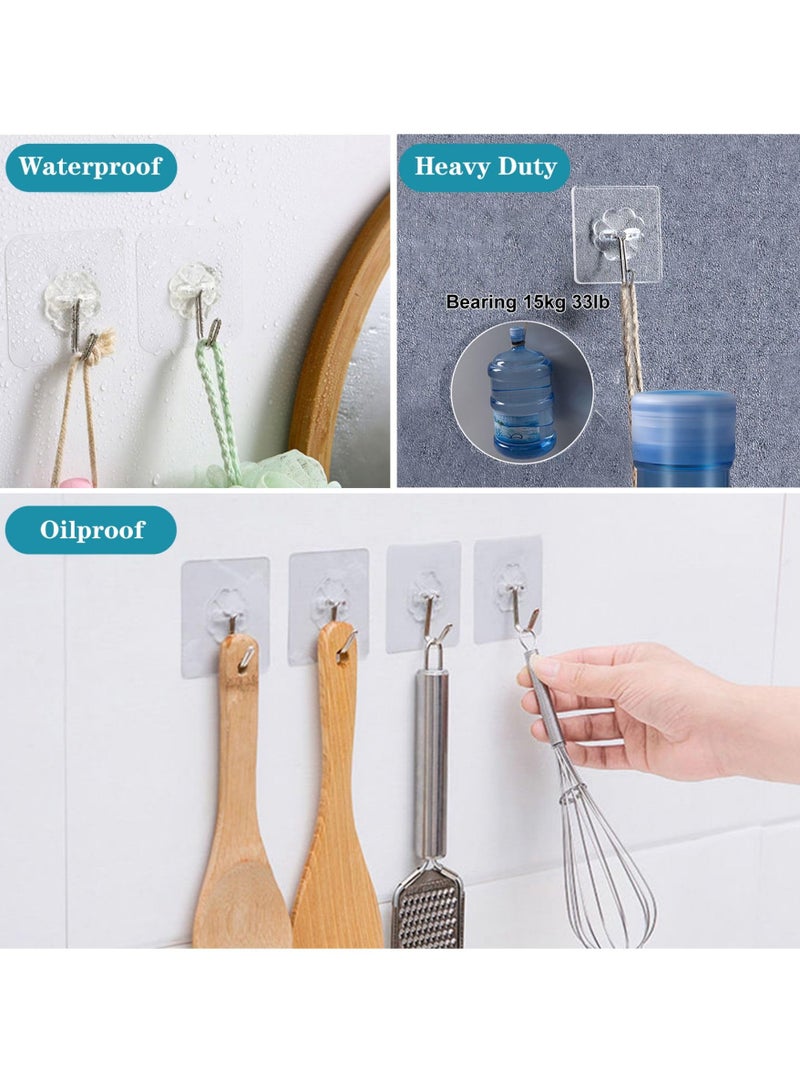 10 PCS Wall Hooks 33lb(MAX) Heavy Duty Self Adhesive Hooks ,Waterproof and Oilproof,Transparent Seamless Hooks Strong,Suitable for Bathroom Kitchen  - Image 3