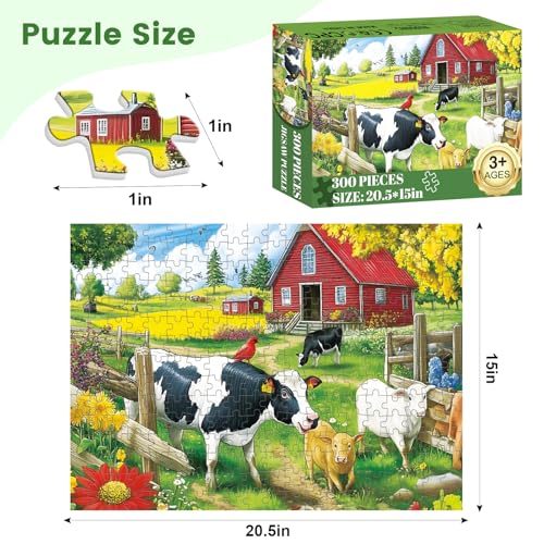 VOLUVOLU 300 Pieces Jigsaw Puzzles for Adults Pasture Cows Puzzle for Adults Children Seniors Brid Puzzle 300 Pieces Gift for Birthday Home Decor Fun for Family Entertainment205 15 Inch - Image 5