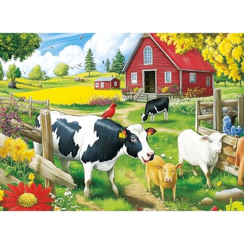 VOLUVOLU 300 Pieces Jigsaw Puzzles for Adults Pasture Cows Puzzle for Adults Children Seniors Brid Puzzle 300 Pieces Gift for Birthday Home Decor Fun for Family Entertainment205 15 Inch - Image 1