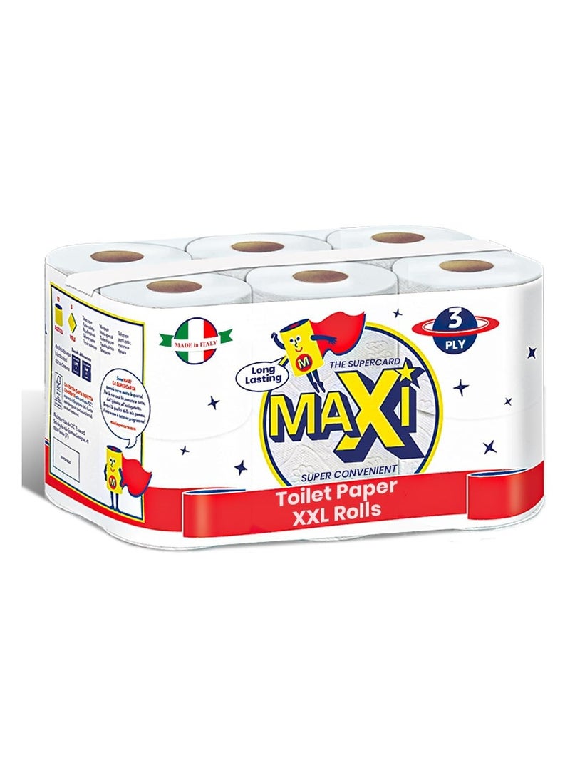 Maxi Supercarta Toilet Roll 3 Ply, Pack of 12 Rolls - 162 High Absorbent Sheets per Roll - Image 1
