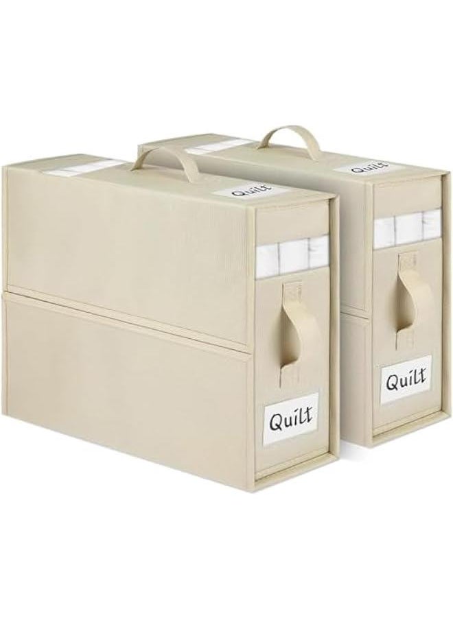 2 Pack Bed Sheet Organizers and Storage, Foldable Linen Closet Organizer with Window and Label, Bedding Folder Storage Box Container for Blanket, Duvet Cover Set, Bed Sheet Set
