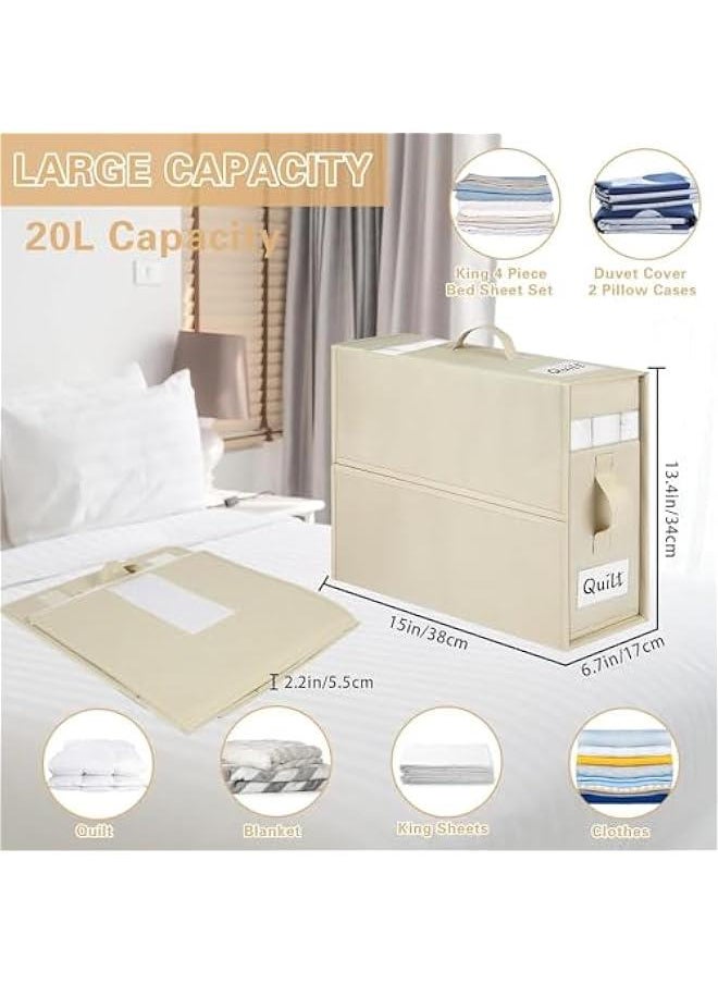 2 Pack Bed Sheet Organizers and Storage, Foldable Linen Closet Organizer with Window and Label, Bedding Folder Storage Box Container for Blanket, Duvet Cover Set, Bed Sheet Set