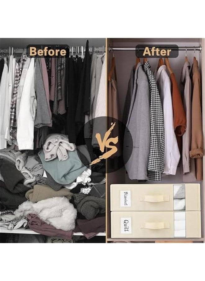2 Pack Bed Sheet Organizers and Storage, Foldable Linen Closet Organizer with Window and Label, Bedding Folder Storage Box Container for Blanket, Duvet Cover Set, Bed Sheet Set