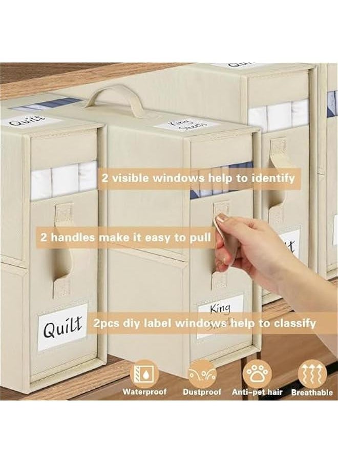 2 Pack Bed Sheet Organizers and Storage, Foldable Linen Closet Organizer with Window and Label, Bedding Folder Storage Box Container for Blanket, Duvet Cover Set, Bed Sheet Set