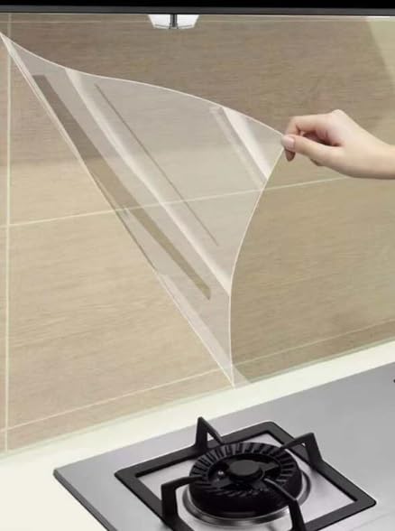 HOMSUN Transparent Self-Adhesive Sticker for Kitchen Use Greaseproof Sticker Waterproof and Oil-Proof (12in x 4ft, Clear Vinyl) - Image 3