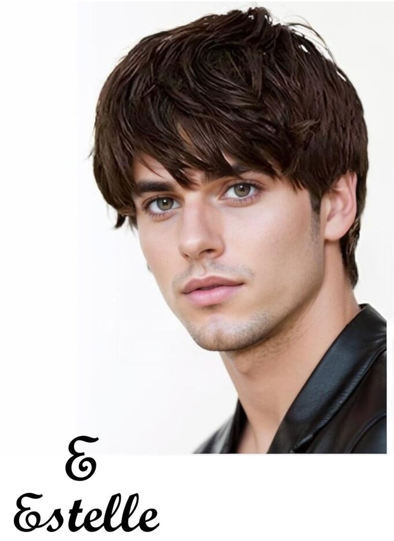 Estelle Men's Short Wigs - Heat-Resistant Matte Fiber Wigs for Daily Use, Natural Look with Voluminous Curly Styles (Short Wavy, Side/Straight Bangs)  - Image 1