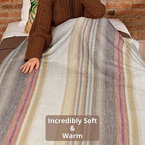 DAVLINA, Alpaca Wool Throw Blanket | Super Soft, Lightweight, Breathable and Hypoallergenic | Non-Itchy or Scratchy (Beige Brown Varicolored, Striped) - Image 5