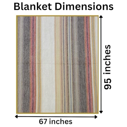 DAVLINA, Alpaca Wool Throw Blanket | Super Soft, Lightweight, Breathable and Hypoallergenic | Non-Itchy or Scratchy (Beige Brown Varicolored, Striped) - Image 2