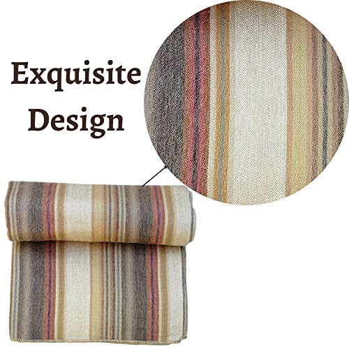 DAVLINA, Alpaca Wool Throw Blanket | Super Soft, Lightweight, Breathable and Hypoallergenic | Non-Itchy or Scratchy (Beige Brown Varicolored, Striped) - Image 4