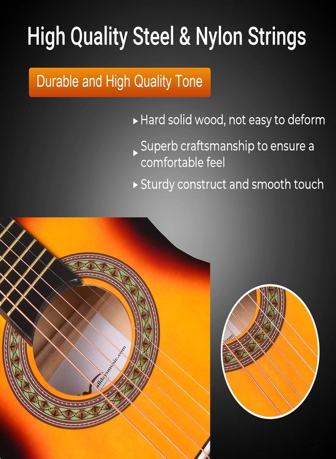 ADM Beginner Acoustic Classical Guitar 30 Inch Nylon Strings Wooden Guitar Bundle Kit for Kids Students with Carrying Bag & Accessories, Sunburst Color - Image 4