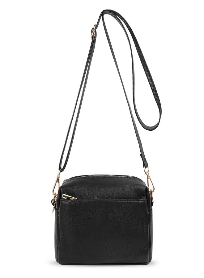 VOROLO Crossbody Bag Small Leather Triple Zip Crossbody Purse Shoulder Bag with Ajustable Strap for Women Matte Black - Image 1