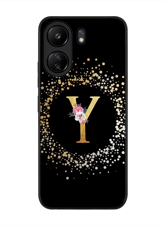 Stylizedd Rugged Black Edge Case for Xiaomi Redmi 13C 4G, Slim fit Case Cover Custom Monogram Initial Letter Floral Pattern Alphabet - Y (Black) - Image 1