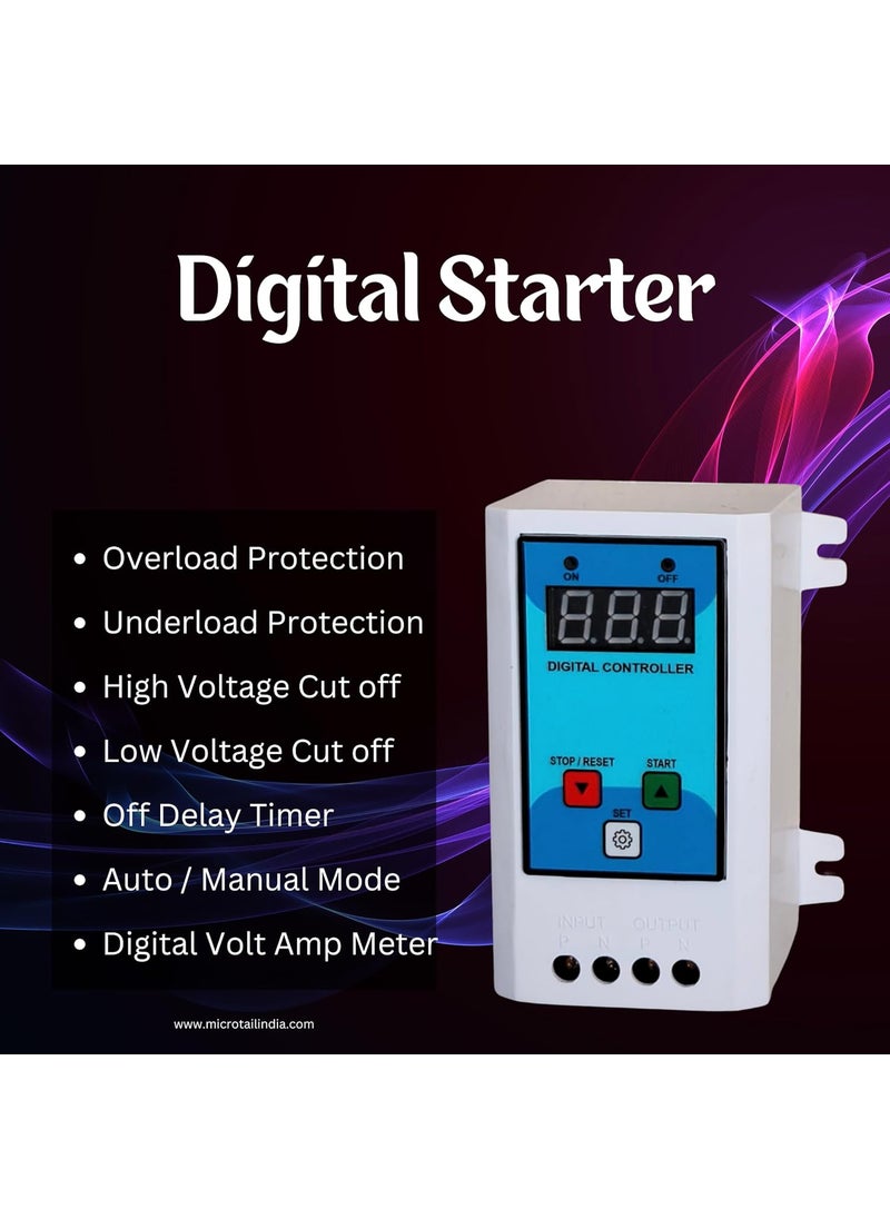 Microtail Digital Motor Starter Switch 20 Ampere Overload Protection Underload Protection HighLow Voltage Protection Off Delay Timer  - Image 2
