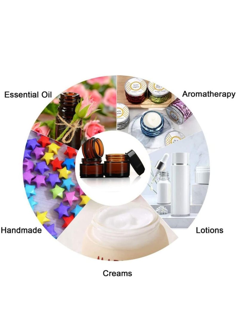 FengSVMA 8 pack Amber Glass Jar Container Cosmetic Cream Lotion Bottle Hand Cream Travel Home Container Storage with Inner Liners and black Lids (1oz/8 pack) - Image 5