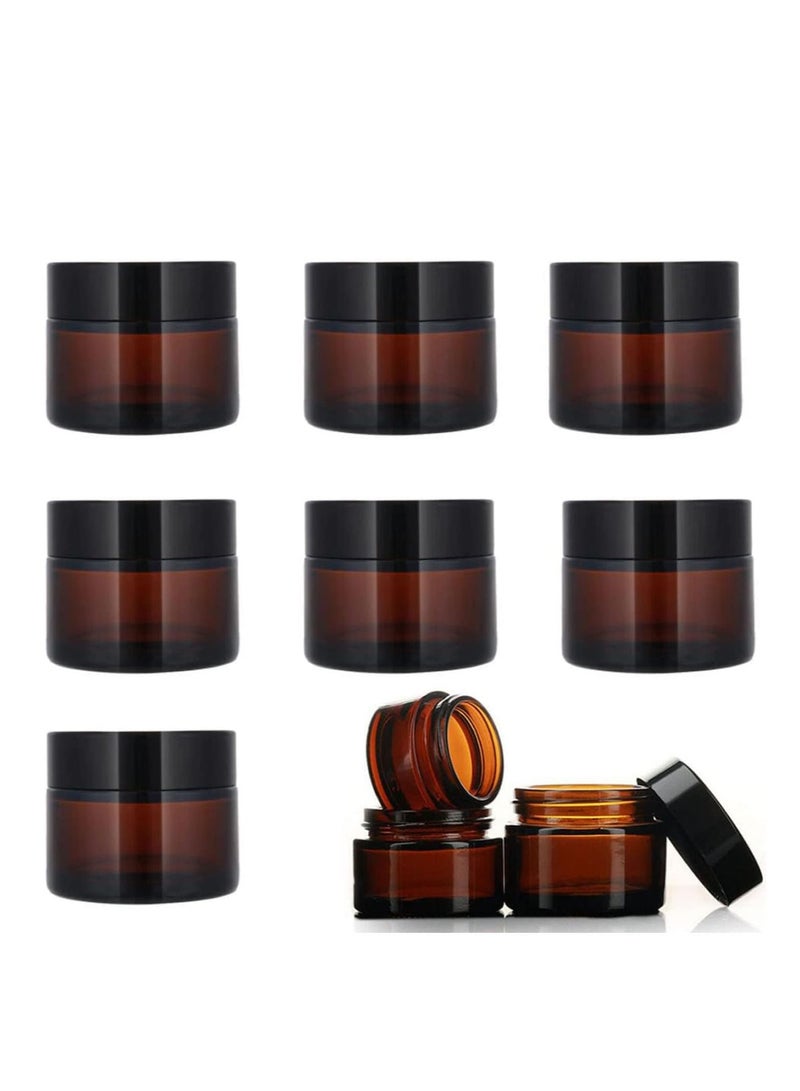 FengSVMA 8 pack Amber Glass Jar Container Cosmetic Cream Lotion Bottle Hand Cream Travel Home Container Storage with Inner Liners and black Lids (1oz/8 pack) - Image 1