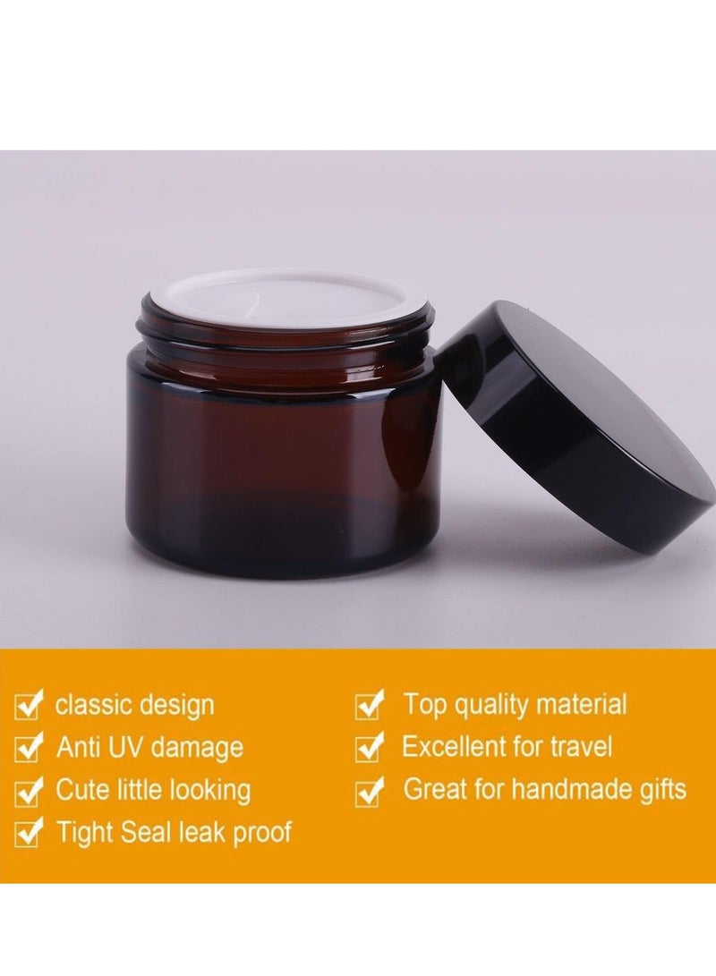 FengSVMA 8 pack Amber Glass Jar Container Cosmetic Cream Lotion Bottle Hand Cream Travel Home Container Storage with Inner Liners and black Lids (1oz/8 pack) - Image 3