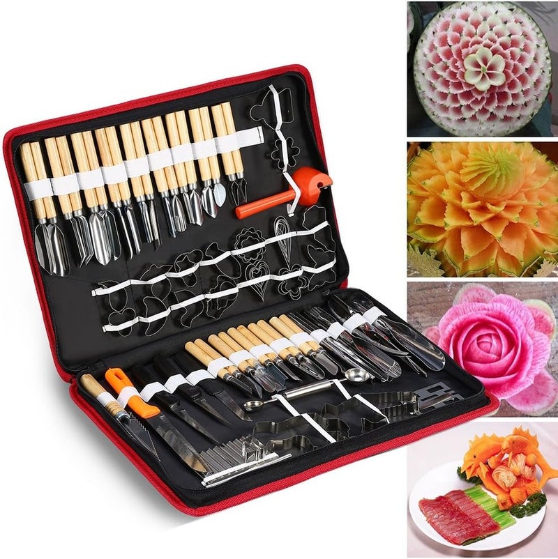 klarako Kitchen Carving Tools Kit, 80pcs/set Vegetable Fruit Carving Knife Watermelon Pumpkin Multifunctional Fruit Peeler Cutting Slicing Carving Tool Kitchen Helper Set for DIY Fruit Decoration - Image 1
