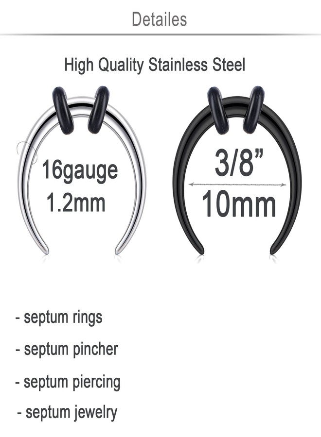 QWALIT Surgical Steel Septum Ring 16g - Septum Jewelry, Pincher, Nose Rings for Piercing 10mm - Image 2