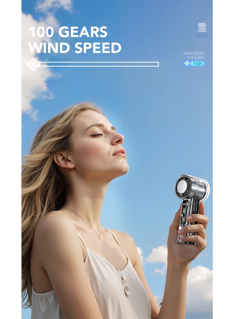 Transparent Portable Handheld Fan, 16000RPM Powerful Turbo Personal Cooling Fan, Digital Display, Rechargeable 3000mAh Battery Operated for Women Men Travel/Work/Home/Outdoor - Image 4